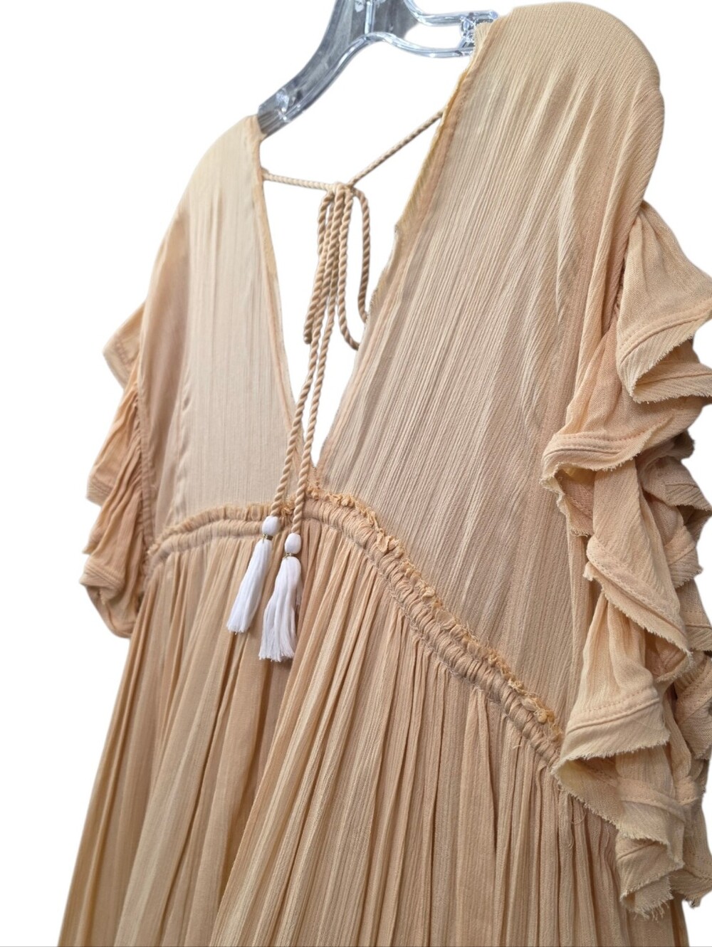 Nwot Free People Will Wait For You Golden Gauzy Flutter Sleeve Boho Midi Dress - Picture 13 of 16